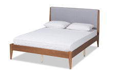 Load image into Gallery viewer, Baxton Studio Lenora Mid-Century Modern Grey Fabric Upholstered and Walnut Brown Finished Wood King Size Platform Bed