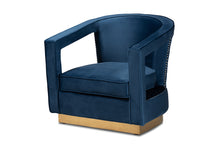 Load image into Gallery viewer, Baxton Studio Neville Modern Luxe and Glam Navy Blue Velvet Fabric Upholstered and Gold Finished Metal Armchair
