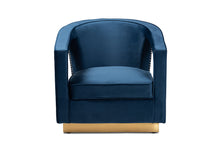 Load image into Gallery viewer, Baxton Studio Neville Modern Luxe and Glam Navy Blue Velvet Fabric Upholstered and Gold Finished Metal Armchair