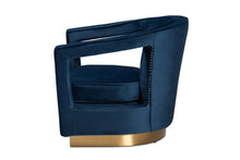 Load image into Gallery viewer, Baxton Studio Neville Modern Luxe and Glam Navy Blue Velvet Fabric Upholstered and Gold Finished Metal Armchair