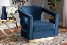 Load image into Gallery viewer, Baxton Studio Neville Modern Luxe and Glam Navy Blue Velvet Fabric Upholstered and Gold Finished Metal Armchair