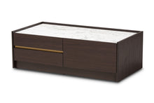 Load image into Gallery viewer, Baxton Studio Walker Modern and Contemporary Dark Brown and Gold Finished Wood Coffee Table with Faux Marble Top