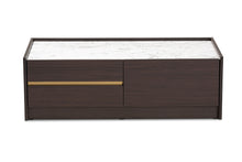 Load image into Gallery viewer, Baxton Studio Walker Modern and Contemporary Dark Brown and Gold Finished Wood Coffee Table with Faux Marble Top