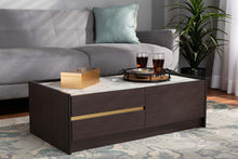 Load image into Gallery viewer, Baxton Studio Walker Modern and Contemporary Dark Brown and Gold Finished Wood Coffee Table with Faux Marble Top