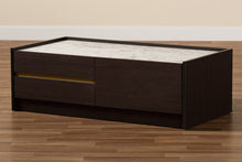 Load image into Gallery viewer, Baxton Studio Walker Modern and Contemporary Dark Brown and Gold Finished Wood Coffee Table with Faux Marble Top