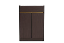 Load image into Gallery viewer, Baxton Studio Walker Modern and Contemporary Dark Brown and Gold Finished Wood Shoe Cabinet with Faux Marble Top