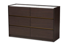 Load image into Gallery viewer, Baxton Studio Walker Modern and Contemporary Dark Brown and Gold Finished Wood 6-Drawer Dresser with Faux Marble Top
