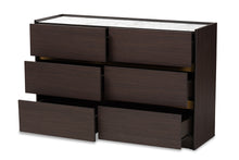 Load image into Gallery viewer, Baxton Studio Walker Modern and Contemporary Dark Brown and Gold Finished Wood 6-Drawer Dresser with Faux Marble Top