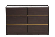 Load image into Gallery viewer, Baxton Studio Walker Modern and Contemporary Dark Brown and Gold Finished Wood 6-Drawer Dresser with Faux Marble Top