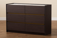 Load image into Gallery viewer, Baxton Studio Walker Modern and Contemporary Dark Brown and Gold Finished Wood 6-Drawer Dresser with Faux Marble Top