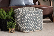 Load image into Gallery viewer, Baxton Studio Benjamin Modern and Contemporary Bohemian Grey and Ivory Handwoven Cotton Blend Pouf Ottoman