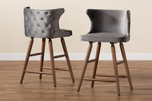 Load image into Gallery viewer, Baxton Studio Sagira Modern and Contemporary Transitional Grey Velvet Fabric Upholstered and Walnut Brown Finished Wood 2-Piece Counter Stool Set