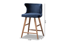Load image into Gallery viewer, Baxton Studio Sagira Modern and Contemporary Transitional Navy Blue Velvet Fabric Upholstered and Walnut Brown Finished Wood 2-Piece Counter Stool Set