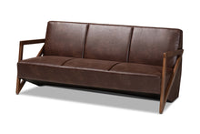 Load image into Gallery viewer, Baxton Studio Christa Mid-Century Modern Transitional Dark Brown Faux Leather Effect Fabric Upholstered and Walnut Brown Finished Wood Sofa