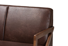 Load image into Gallery viewer, Baxton Studio Christa Mid-Century Modern Transitional Dark Brown Faux Leather Effect Fabric Upholstered and Walnut Brown Finished Wood Sofa