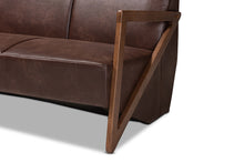 Load image into Gallery viewer, Baxton Studio Christa Mid-Century Modern Transitional Dark Brown Faux Leather Effect Fabric Upholstered and Walnut Brown Finished Wood Sofa