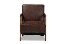 Load image into Gallery viewer, Baxton Studio Christa Mid-Century Modern Transitional Dark Brown Faux Leather Effect Fabric Upholstered and Walnut Brown Finished Wood Accent Chair
