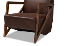 Load image into Gallery viewer, Baxton Studio Christa Mid-Century Modern Transitional Dark Brown Faux Leather Effect Fabric Upholstered and Walnut Brown Finished Wood Accent Chair