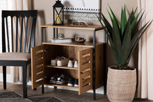 Load image into Gallery viewer, Baxton Studio Vander Modern and Contemporary Oak Brown Finished Wood and Black Metal 2-Door Shoe Cabinet