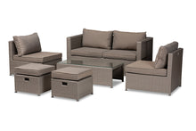 Load image into Gallery viewer, Baxton Studio Haina Modern and Contemporary Grey Fabric Upholstered and Grey Finished Synthetic Rattan 6-Piece Patio Set