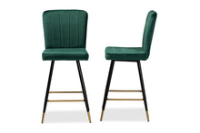 Load image into Gallery viewer, Baxton Studio Preston Modern Luxe and Glam Green Velvet Fabric Upholstered and Two-Tone Black and Gold Finished Metal 2-Piece Bar Stool Set