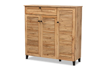 Load image into Gallery viewer, Baxton Studio Coolidge Modern and Contemporary Oak Brown Finished Wood 3-Door Shoe Storage Cabinet with Drawer