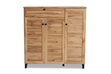Load image into Gallery viewer, Baxton Studio Coolidge Modern and Contemporary Oak Brown Finished Wood 3-Door Shoe Storage Cabinet with Drawer
