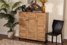 Load image into Gallery viewer, Baxton Studio Coolidge Modern and Contemporary Oak Brown Finished Wood 3-Door Shoe Storage Cabinet with Drawer
