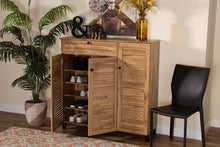 Load image into Gallery viewer, Baxton Studio Coolidge Modern and Contemporary Oak Brown Finished Wood 3-Door Shoe Storage Cabinet with Drawer