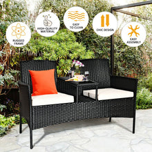 Load image into Gallery viewer, Patio Rattan Set Sofa Cushioned Loveseat Glass Table Chairs