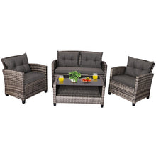 Load image into Gallery viewer, 4 Pieces Patio Rattan Furniture Set Coffee Table Cushioned Sofa
