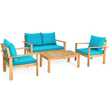 Load image into Gallery viewer, 4 Pieces Patio Acacia Wood Thick Cushion Loveseat Sofa Set-Turquoise