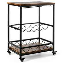 Load image into Gallery viewer, Kitchen Bar Cart Serving Trolley on Wheels with Wine Rack Glass Holder-Rustic Brown