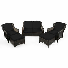 Load image into Gallery viewer, 5 Pieces Patio Rattan Sofa Set with Cushion and Ottoman-Black