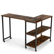 Load image into Gallery viewer, Large 360-Degree Free Rotating Sofa Side Table with Wheels and Storage Shelf-Rustic Brown