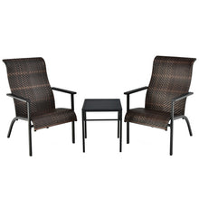 Load image into Gallery viewer, 3 Pieces Patio Rattan Bistro Set with High Backrest and Armrest-Brown