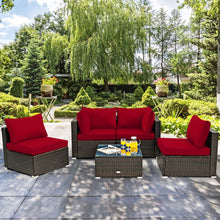 Load image into Gallery viewer, 5 Pieces Cushioned Patio Rattan Furniture Set with Glass Table-Red