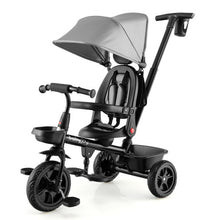 Load image into Gallery viewer, 4-in-1 Reversible Toddler Tricycle with Height Adjustable Push Handle-Gray