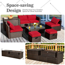 Load image into Gallery viewer, 8 Pieces Patio Space-Saving Rattan Furniture Set with Storage Box and Waterproof Cover-Red