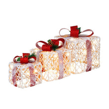 Load image into Gallery viewer, Set of 3 Christmas Lighted Gift Boxes Decorations with Red Bowknots