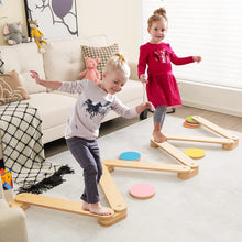 Load image into Gallery viewer, 12-Piece Kids Wooden Balance Beam with Colorful Steeping Stones