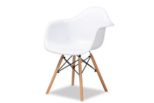 Load image into Gallery viewer, Baxton Studio Galen Modern and Contemporary White Finished Polypropylene Plastic and Oak Brown Finished Wood 4-Piece Dining Chair Set