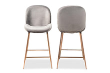 Load image into Gallery viewer, Baxton Studio Lander Modern Luxe and Glam Grey Velvet Fabric Upholstered and Rose Gold Finished Metal 2-Piece Counter Stool Set