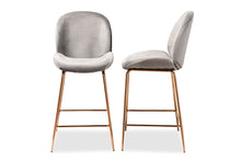 Load image into Gallery viewer, Baxton Studio Lander Modern Luxe and Glam Grey Velvet Fabric Upholstered and Rose Gold Finished Metal 2-Piece Counter Stool Set