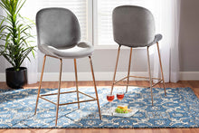 Load image into Gallery viewer, Baxton Studio Lander Modern Luxe and Glam Grey Velvet Fabric Upholstered and Rose Gold Finished Metal 2-Piece Counter Stool Set