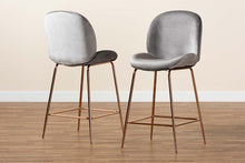 Load image into Gallery viewer, Baxton Studio Lander Modern Luxe and Glam Grey Velvet Fabric Upholstered and Rose Gold Finished Metal 2-Piece Counter Stool Set