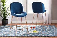 Load image into Gallery viewer, Baxton Studio Lander Modern Luxe and Glam Navy Blue Velvet Fabric Upholstered and Rose Gold Finished Metal 2-Piece Counter Stool Set