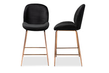 Load image into Gallery viewer, Baxton Studio Lander Modern Luxe and Glam Black Velvet Fabric Upholstered and Rose Gold Finished Metal 2-Piece Counter Stool Set