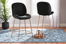 Load image into Gallery viewer, Baxton Studio Lander Modern Luxe and Glam Black Velvet Fabric Upholstered and Rose Gold Finished Metal 2-Piece Counter Stool Set