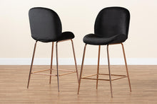 Load image into Gallery viewer, Baxton Studio Lander Modern Luxe and Glam Black Velvet Fabric Upholstered and Rose Gold Finished Metal 2-Piece Counter Stool Set